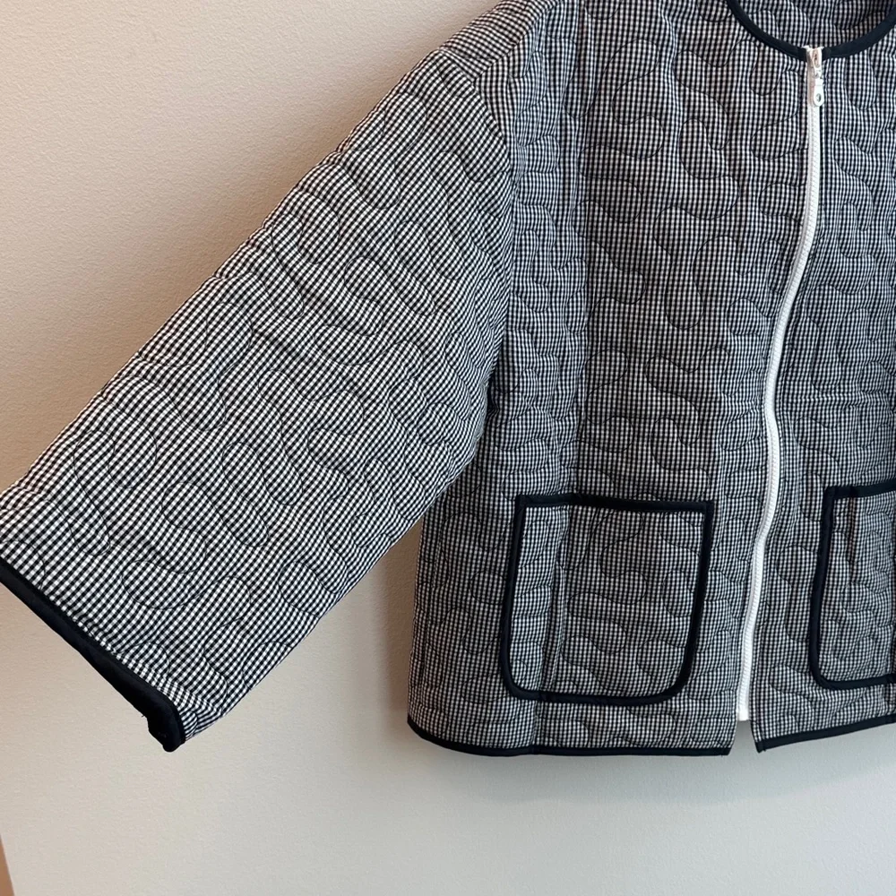 Quilted Gingham Black White Zip-Front Jacket Size L Abstract - Picture 4 of 7